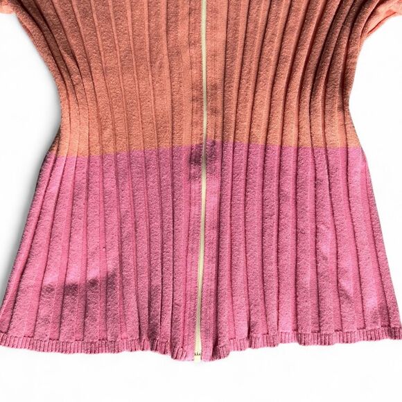 Vintage Talbots pink, yellow, orange, striped and ribbed, full-zip sweater - Picture 5 of 8